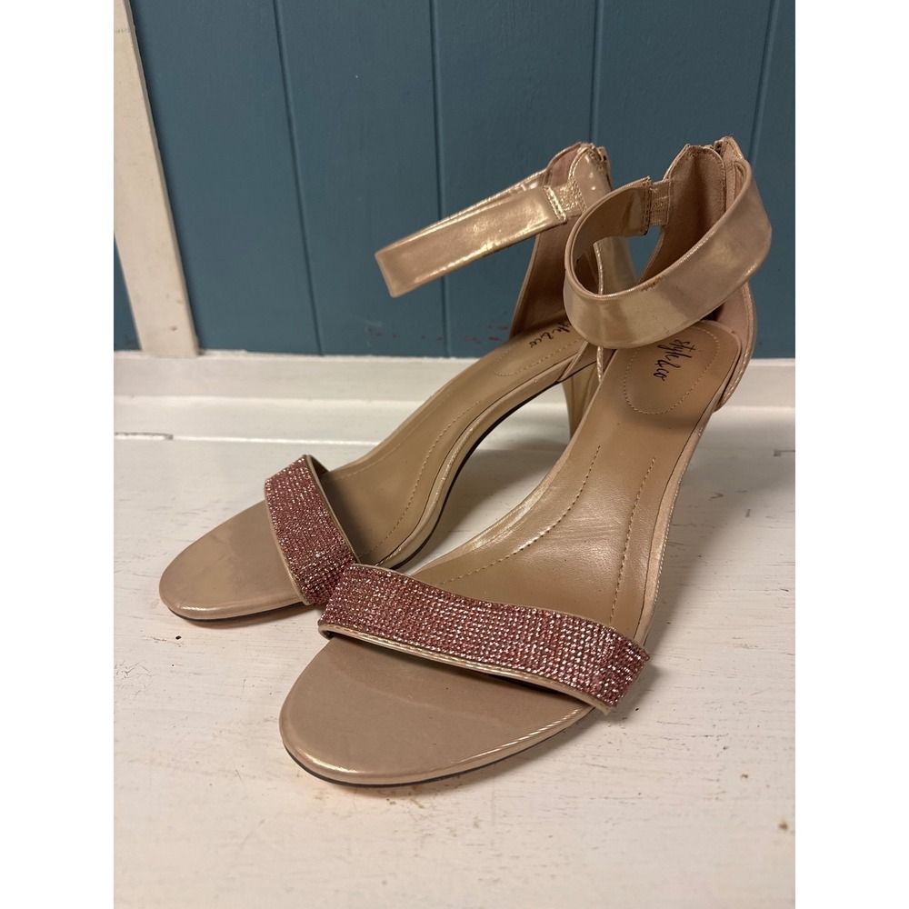 Style & Co Women's Ankle Strap Heels Rhinestone Embellished Gold Party Shoes 11M